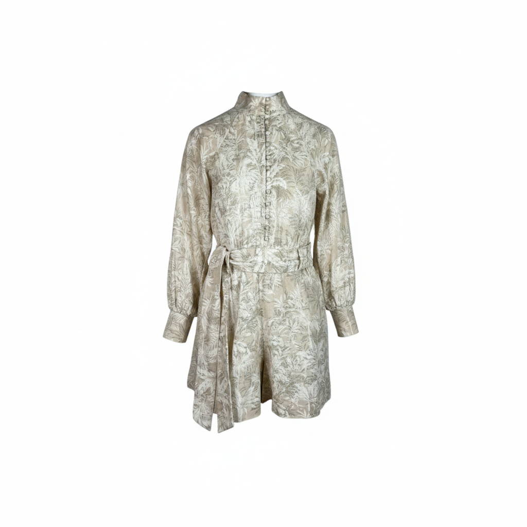 Witchery Palm Print Linen Playsuit Neutral Size AU8 Pre-loved