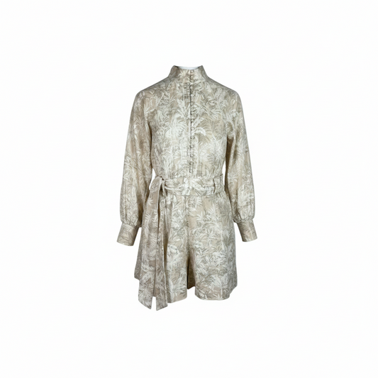 Witchery Palm Print Linen Playsuit Neutral Size AU8 Pre-loved