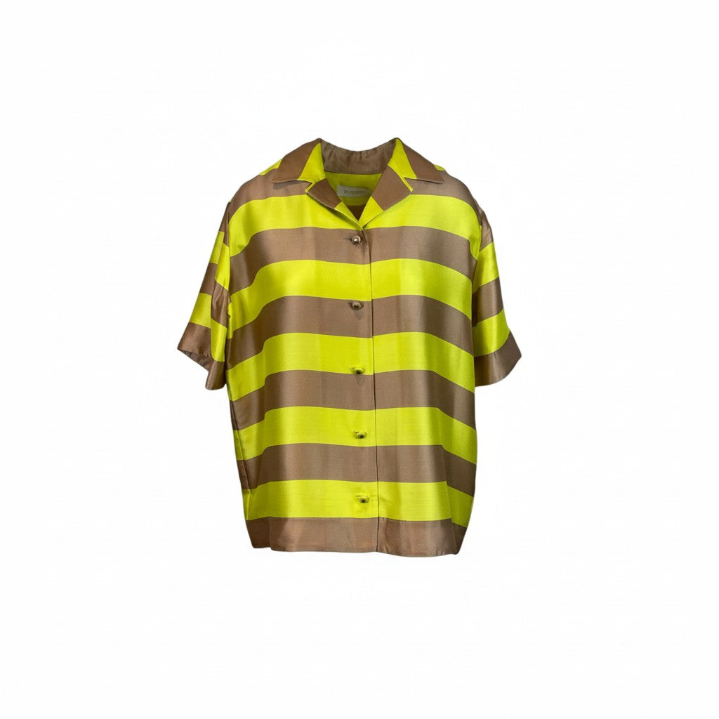 Zimmermann Wonderland Short Sleeve Silk Shirt Lime Stripe Size 0