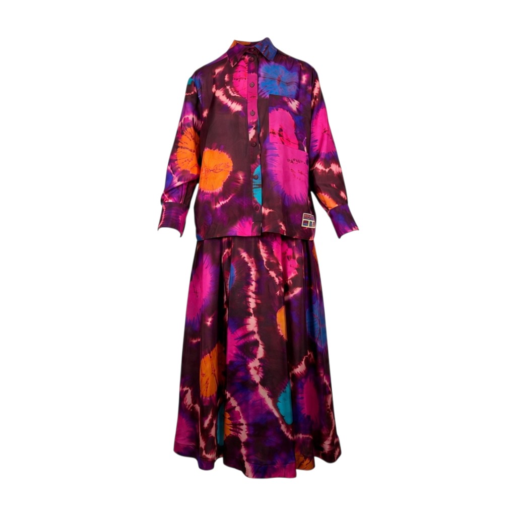 Zimmermann Acadian Relaxed Silk Shirt and Midi Skirt Set Tie Dye Multi Shirt Size0 /AU8 Skirt Size1 /AU10 Pre-Loved