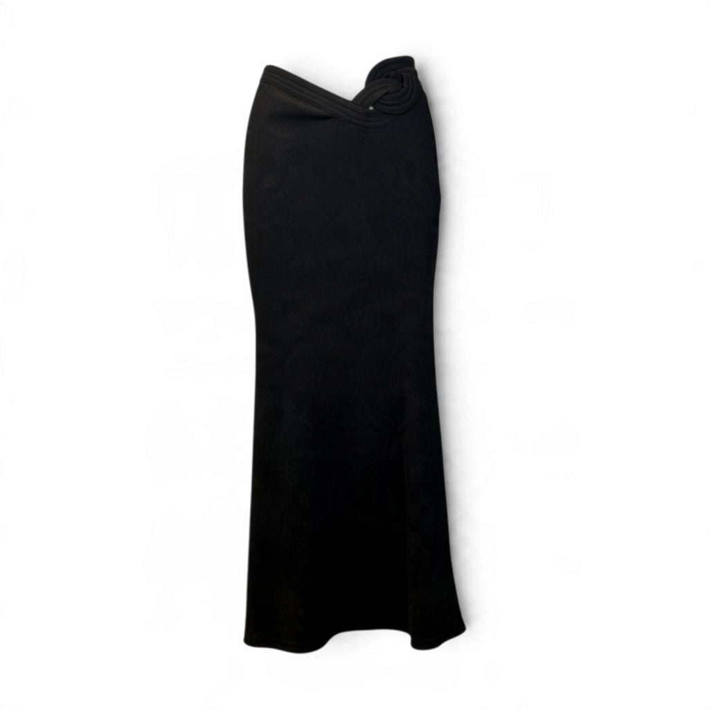 Christopher Esber Sculptural Rose Detail Ribbed Maxi Skirt Black Size AU8 Pre-Loved