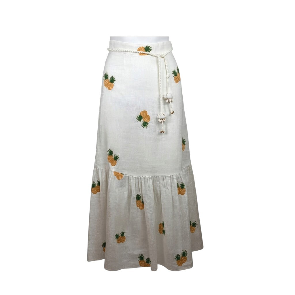 Zimmermann Riders Pineapple Embroidery Linen Shirt & Skirt Set Ivory Size 0