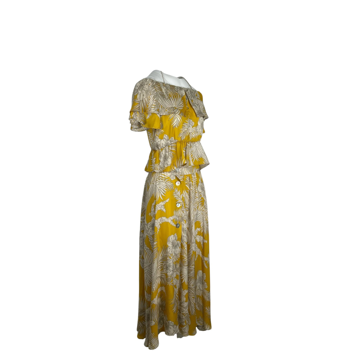 Zara Yellow Floral Off-Shoulder Top Maxi Skirt Set Size S AU 8 Pre-Loved