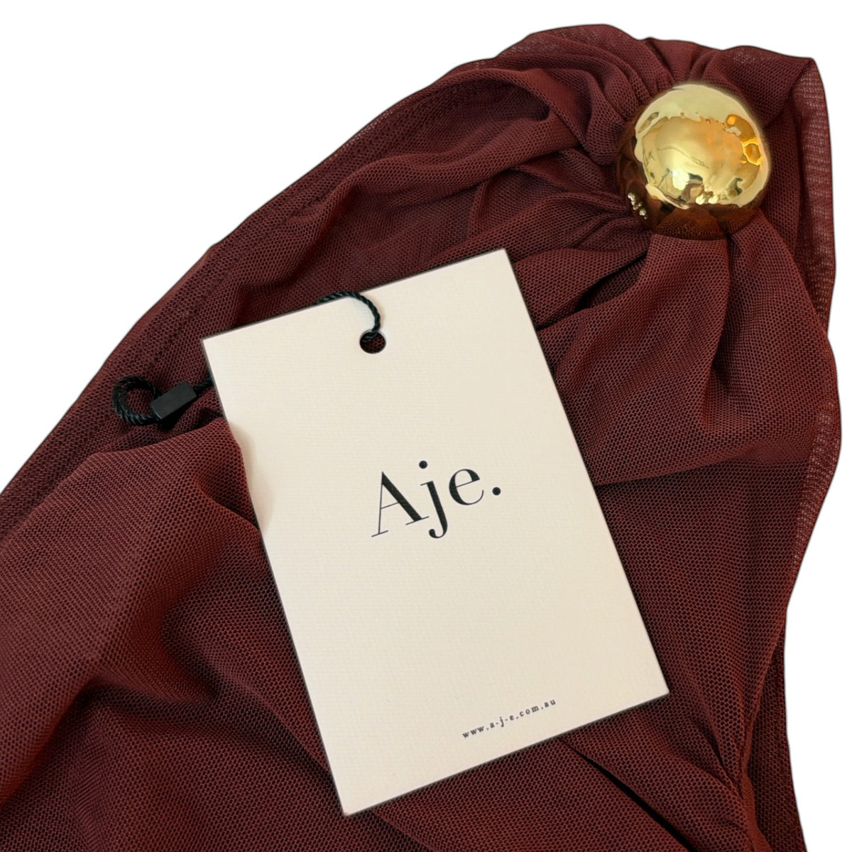 Aje Elaria One Shoulder Mesh Top Mahogany Size L