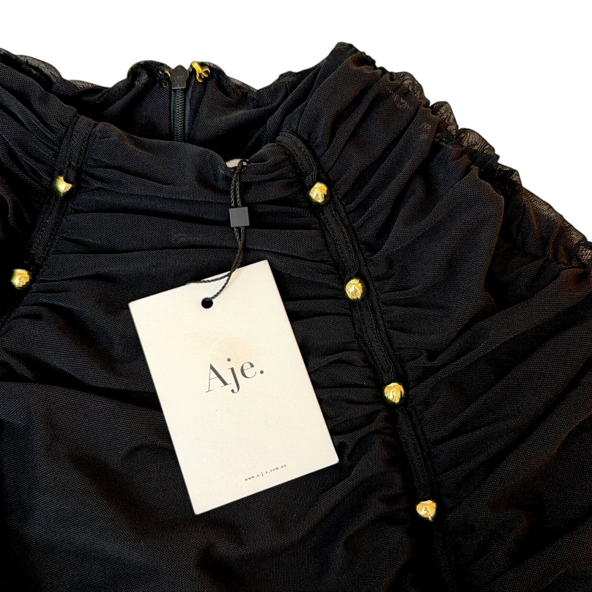 Aje Carline Gathered Mesh Top Black Size XL