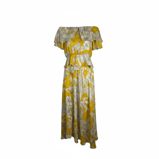 Zara Yellow Floral Off-Shoulder Top Maxi Skirt Set Size S AU 8 Pre-Loved