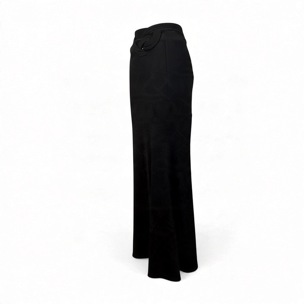 Christopher Esber Sculptural Rose Detail Ribbed Maxi Skirt Black Size AU8 Pre-Loved