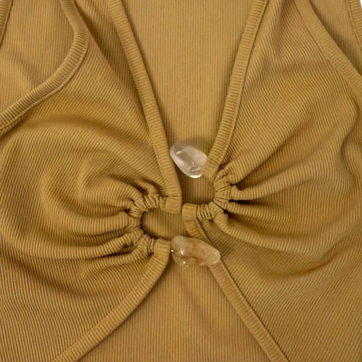 Christopher Esber Ribbed Crystal Cut Out Tank Top Camel Size AU8 Pre-Loved