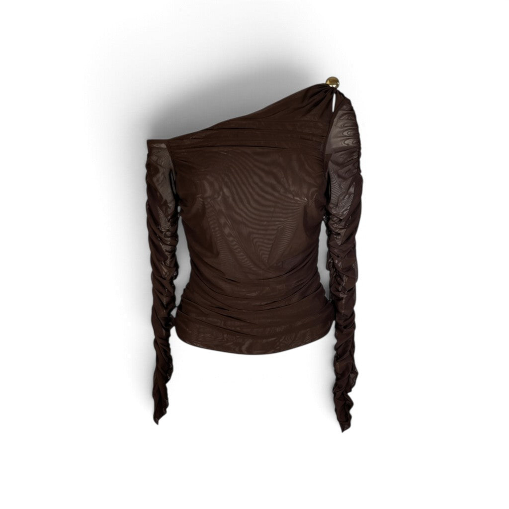 Aje Elaria Long Sleeve Mesh Top Chocolate Size L