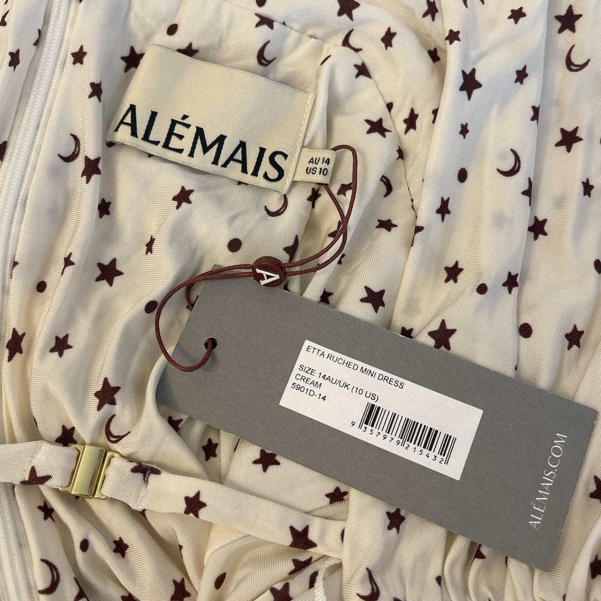 Alémais Etta Ruched Mini Dress Cream Size AU14