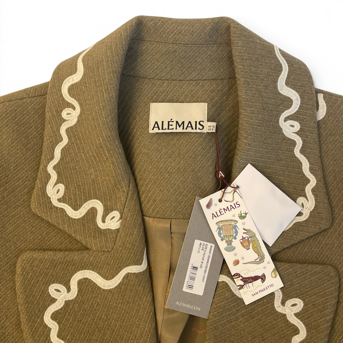Alémais Sammy Embroidered Coat Olive Size AU12