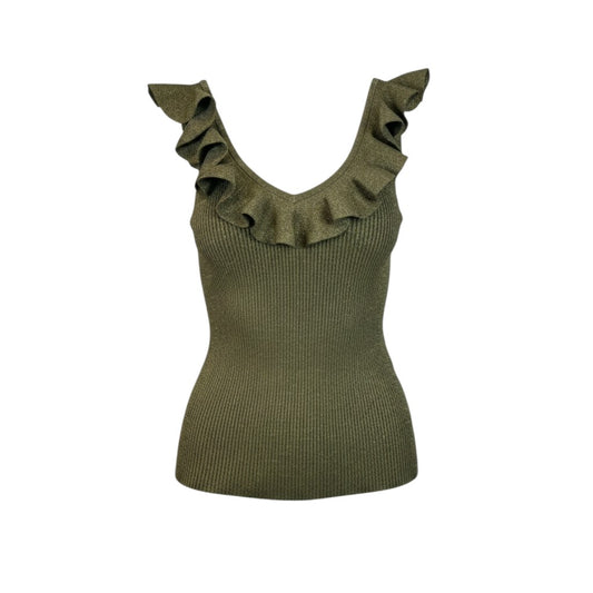 Zimmermann Wylie Frill V-Neck Top Dusty Olive Gold Size 2
