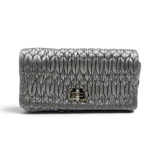 Miu Miu Cloqué Nappa Leather Silver Crystal Clutch Bag Pre-Loved