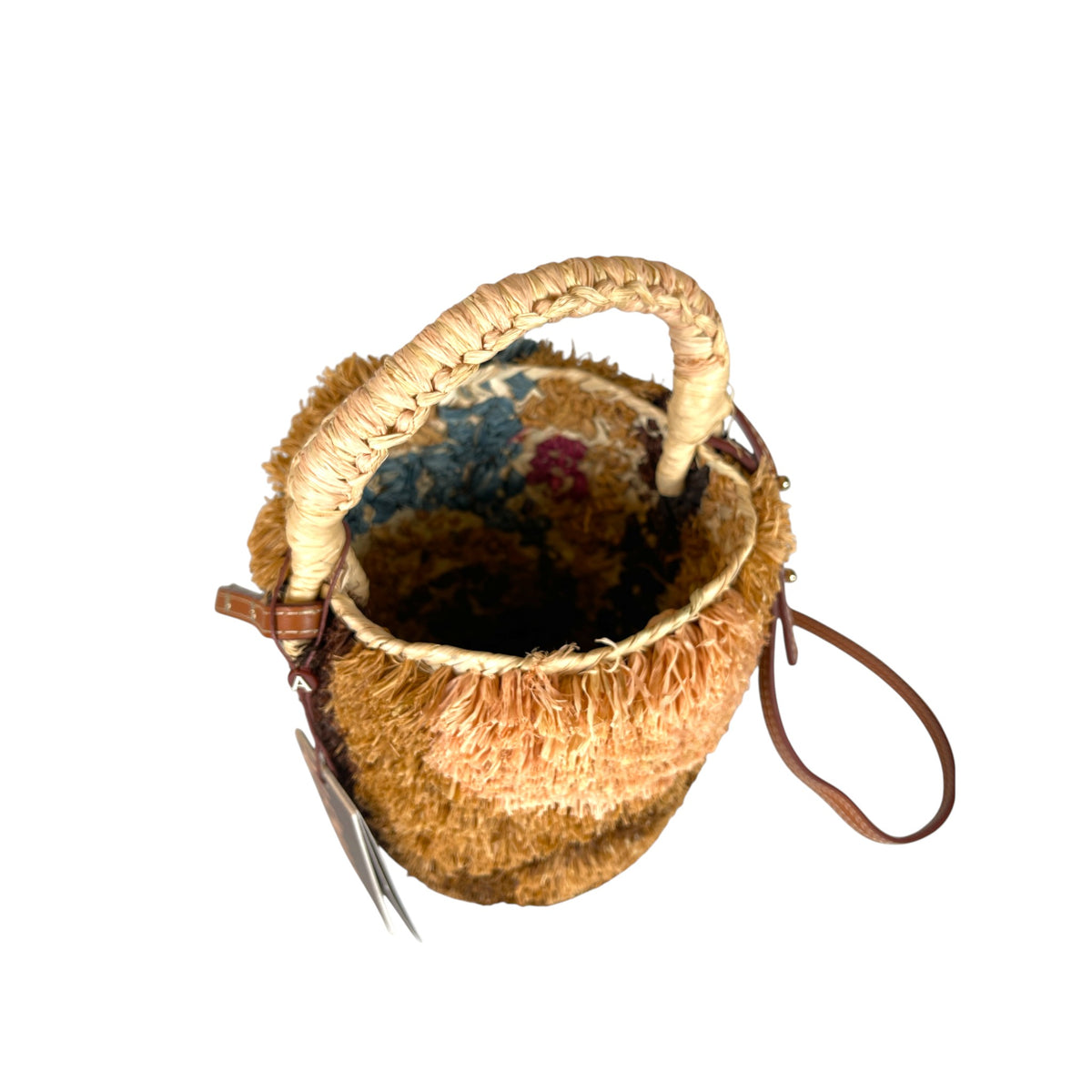 Alémais Michelle Tufted Raffia Mini Bucket Basket Bag Multi Color