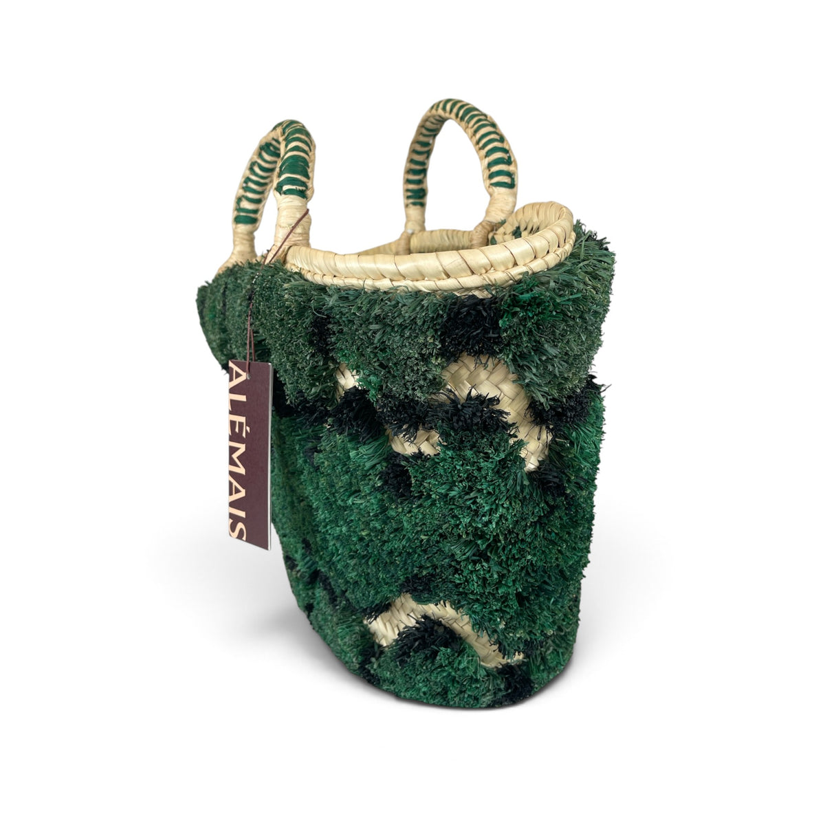 Alémais Geo Tufted Raffia Maxi Basket Bag Green