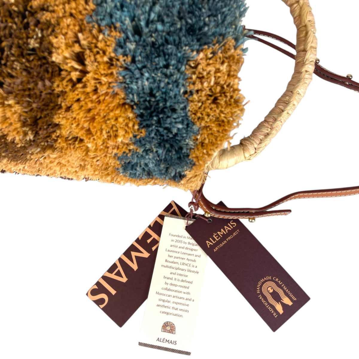 Alémais Michelle Tufted Raffia Mini Bucket Basket Bag Multi Color